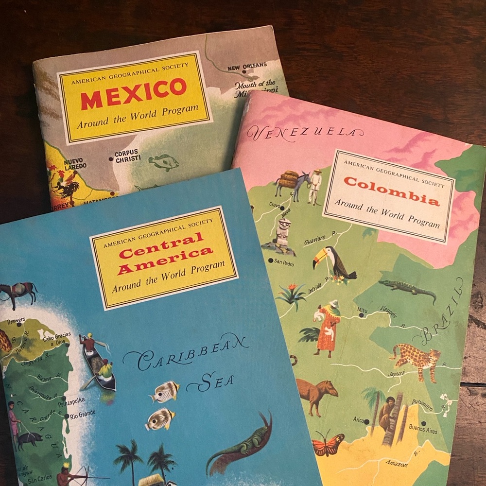 Mexico, Central America, Colombia 1950s vintage Around the World books lot of 3